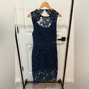 Elegant Navy Lace Midi Dress